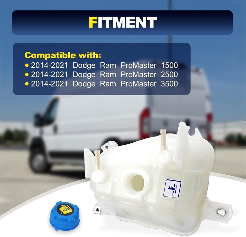 YEHERIT Upgraded 603-832 Engine Coolant Reservoir Compatible with Dodge Ram ProMaster 1500 2500 3500 2014-2021, Pressurized Coolant Recovery Tank Replaces# 52014880AA, 68097622AA - Image 2